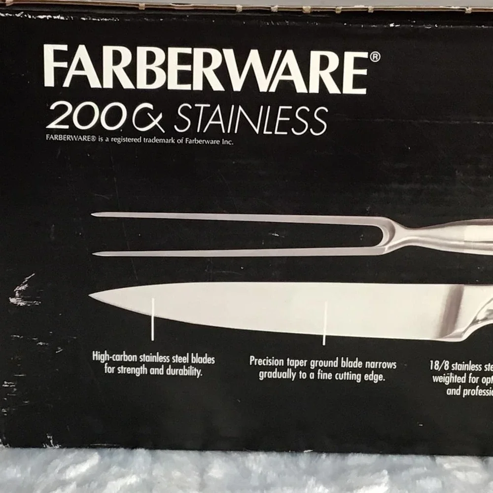 Farberware 200 Series 2 Piece Carving Set Stainless‎ Steel 8in Slicer 6in Fork